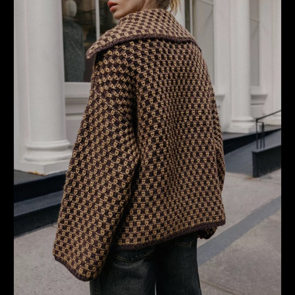 Zara Brown and Beige Patterned Knit Cardigan - Picture 3 of 5